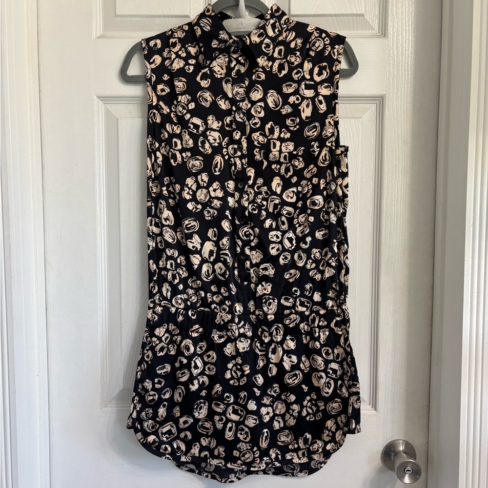 Thakoon Addition Printed Black Button-Front Romper Cream Spots Size 0 Silk Blend